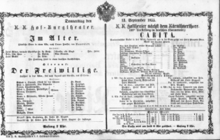 Theaterzettel (Oper und Burgtheater in Wien) 18550913 Seite: 1