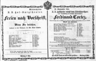 Theaterzettel (Oper und Burgtheater in Wien) 18550919 Seite: 1