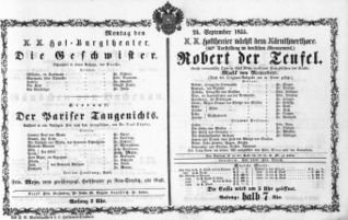 Theaterzettel (Oper und Burgtheater in Wien) 18550924 Seite: 1
