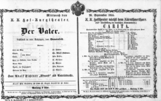 Theaterzettel (Oper und Burgtheater in Wien) 18550926 Seite: 1