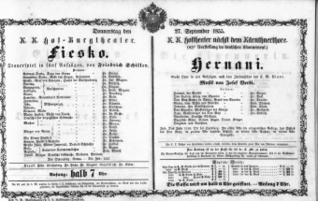 Theaterzettel (Oper und Burgtheater in Wien) 18550927 Seite: 1