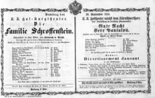 Theaterzettel (Oper und Burgtheater in Wien) 18550929 Seite: 1