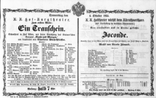 Theaterzettel (Oper und Burgtheater in Wien) 18551004 Seite: 1