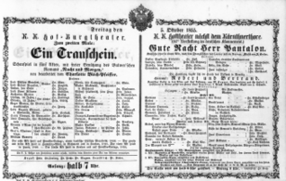 Theaterzettel (Oper und Burgtheater in Wien) 18551005 Seite: 1