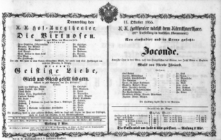 Theaterzettel (Oper und Burgtheater in Wien) 18551011 Seite: 1