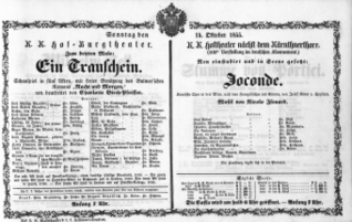 Theaterzettel (Oper und Burgtheater in Wien) 18551014 Seite: 1