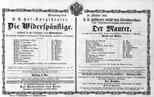 Theaterzettel (Oper und Burgtheater in Wien) 18551016 Seite: 1
