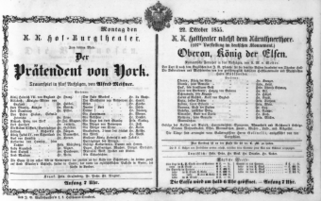 Theaterzettel (Oper und Burgtheater in Wien) 18551022 Seite: 1