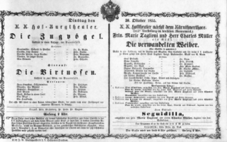 Theaterzettel (Oper und Burgtheater in Wien) 18551030 Seite: 1