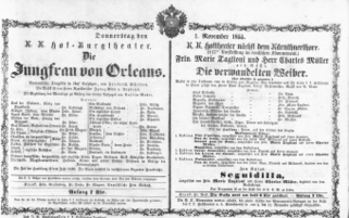 Theaterzettel (Oper und Burgtheater in Wien) 18551101 Seite: 1