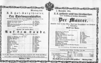 Theaterzettel (Oper und Burgtheater in Wien) 18551105 Seite: 1