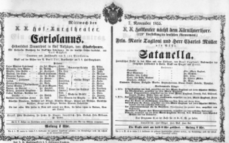 Theaterzettel (Oper und Burgtheater in Wien) 18551107 Seite: 1