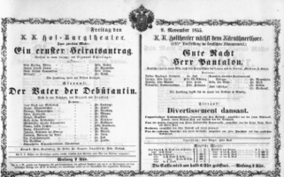 Theaterzettel (Oper und Burgtheater in Wien) 18551109 Seite: 1