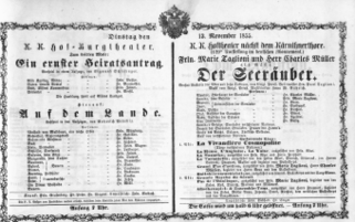 Theaterzettel (Oper und Burgtheater in Wien) 18551113 Seite: 1