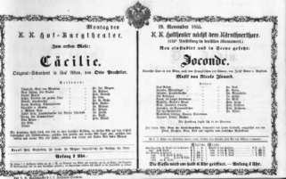 Theaterzettel (Oper und Burgtheater in Wien) 18551119 Seite: 1