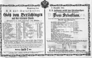 Theaterzettel (Oper und Burgtheater in Wien) 18551208 Seite: 1