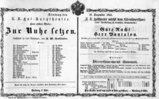 Theaterzettel (Oper und Burgtheater in Wien) 18551218 Seite: 1