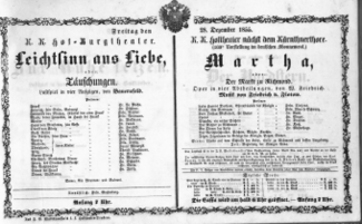 Theaterzettel (Oper und Burgtheater in Wien) 18551228 Seite: 1