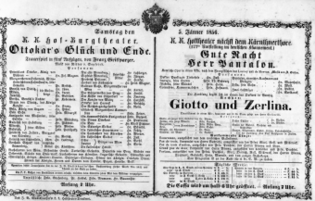 Theaterzettel (Oper und Burgtheater in Wien) 18560105 Seite: 1