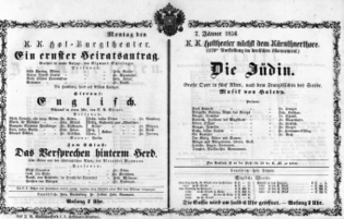 Theaterzettel (Oper und Burgtheater in Wien) 18560107 Seite: 1