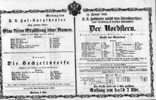 Theaterzettel (Oper und Burgtheater in Wien) 18560114 Seite: 1