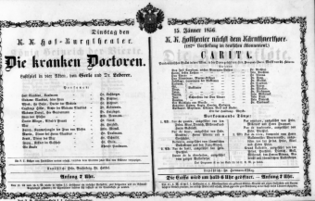 Theaterzettel (Oper und Burgtheater in Wien) 18560115 Seite: 1