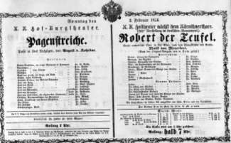 Theaterzettel (Oper und Burgtheater in Wien) 18560203 Seite: 1