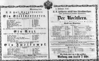 Theaterzettel (Oper und Burgtheater in Wien) 18560204 Seite: 1
