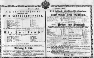 Theaterzettel (Oper und Burgtheater in Wien) 18560205 Seite: 1
