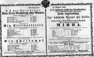 Theaterzettel (Oper und Burgtheater in Wien) 18560215 Seite: 1