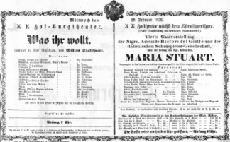 Theaterzettel (Oper und Burgtheater in Wien) 18560220 Seite: 1