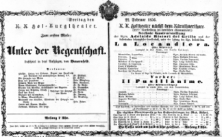 Theaterzettel (Oper und Burgtheater in Wien) 18560222 Seite: 1