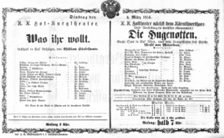 Theaterzettel (Oper und Burgtheater in Wien) 18560304 Seite: 1