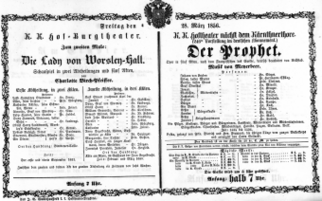 Theaterzettel (Oper und Burgtheater in Wien) 18560328 Seite: 1