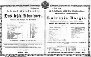 Theaterzettel (Oper und Burgtheater in Wien) 18560502 Seite: 1