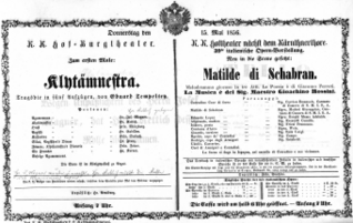 Theaterzettel (Oper und Burgtheater in Wien) 18560515 Seite: 1