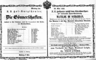 Theaterzettel (Oper und Burgtheater in Wien) 18560526 Seite: 1