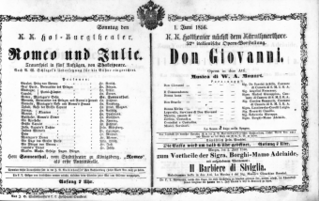 Theaterzettel (Oper und Burgtheater in Wien) 18560601 Seite: 1