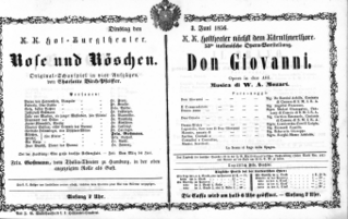 Theaterzettel (Oper und Burgtheater in Wien) 18560603 Seite: 1