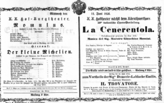 Theaterzettel (Oper und Burgtheater in Wien) 18560611 Seite: 1