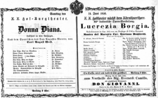 Theaterzettel (Oper und Burgtheater in Wien) 18560614 Seite: 1