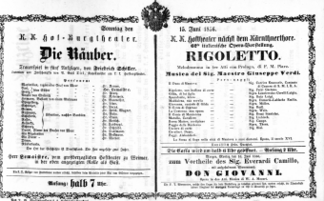Theaterzettel (Oper und Burgtheater in Wien) 18560615 Seite: 1