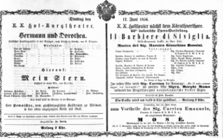 Theaterzettel (Oper und Burgtheater in Wien) 18560617 Seite: 1