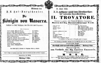 Theaterzettel (Oper und Burgtheater in Wien) 18560618 Seite: 1