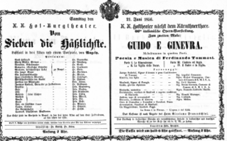 Theaterzettel (Oper und Burgtheater in Wien) 18560621 Seite: 1