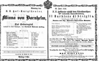 Theaterzettel (Oper und Burgtheater in Wien) 18560622 Seite: 1