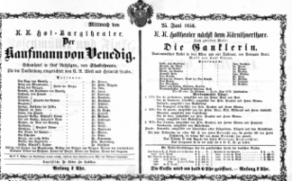 Theaterzettel (Oper und Burgtheater in Wien) 18560625 Seite: 1