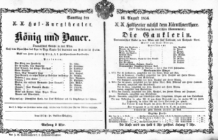 Theaterzettel (Oper und Burgtheater in Wien) 18560816 Seite: 1