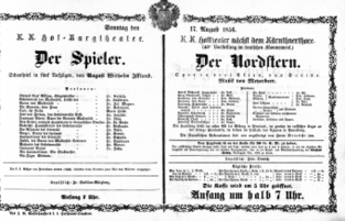 Theaterzettel (Oper und Burgtheater in Wien) 18560817 Seite: 1