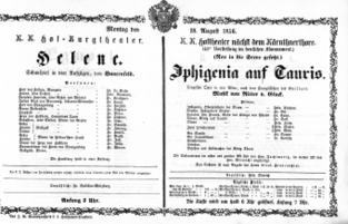 Theaterzettel (Oper und Burgtheater in Wien) 18560818 Seite: 1